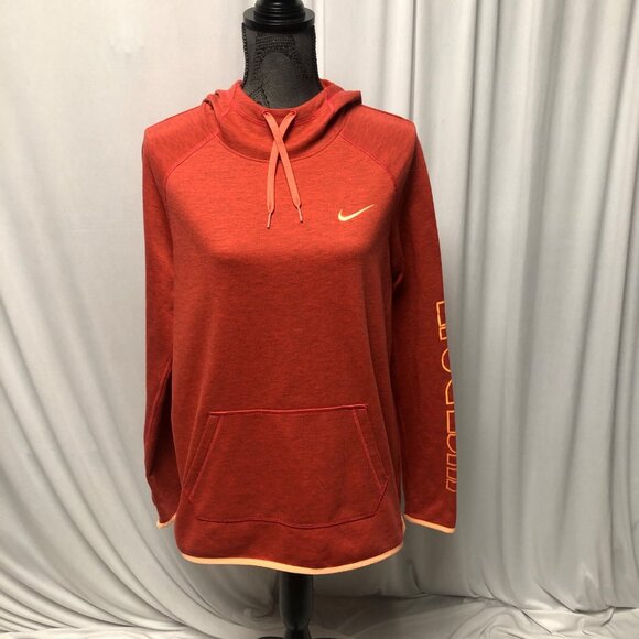 Nike Dri Fit Hoodie Womens Large Just Do It Orange Pullover Sweatshirt - Picture 1 of 8